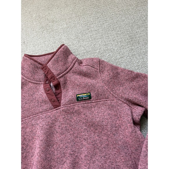 LL Bean Sweater Fleece Pullover Womens Large Rose Pink Marl Snap Neck - Picture 2 of 7